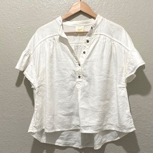 Anthropologie Maeve Off-White Flutter Sleeve Flowy Blouse, size S